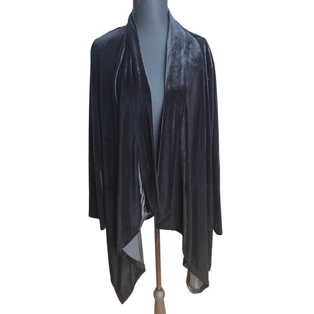 NWTS Calvin Klein Black Velvet Shawl Collar Open Front Cardigan Duster Plus Size